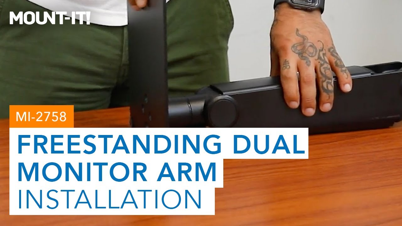 Freestanding Dual Monitor Arm With Height Adjustment | MI-2758 (Installation)