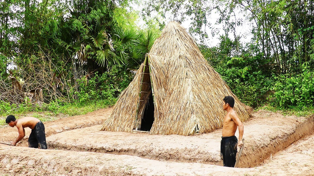 Primitive Technology! Build Fishing Pool Around Pyramid House Part01