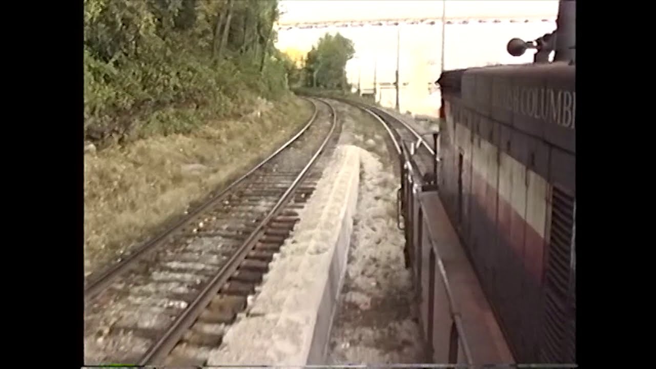 View from an MP15DC Locomotive on  Southern Railway Freight Train 1995 New Westminster to Chilliwack