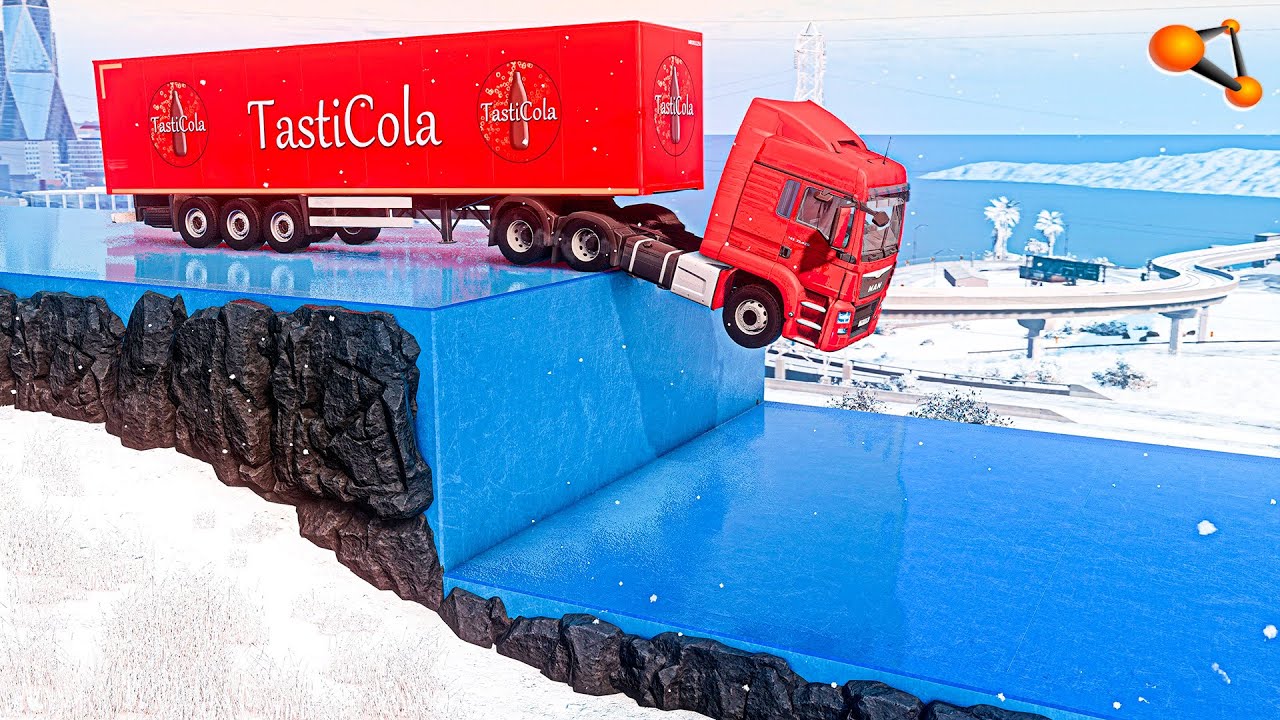 Cars VS Unfinished Ice Road - BeamNG drive