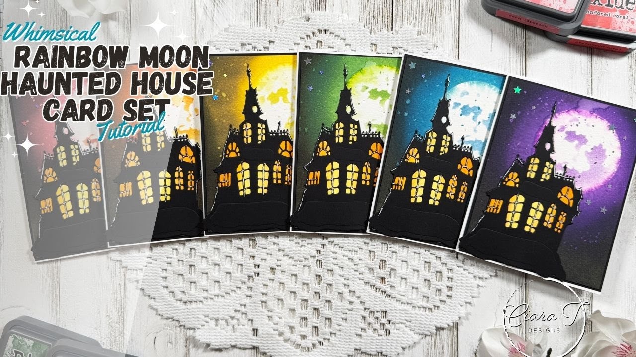 Whimsical Rainbow Moon Haunted House Card Set Tutorial