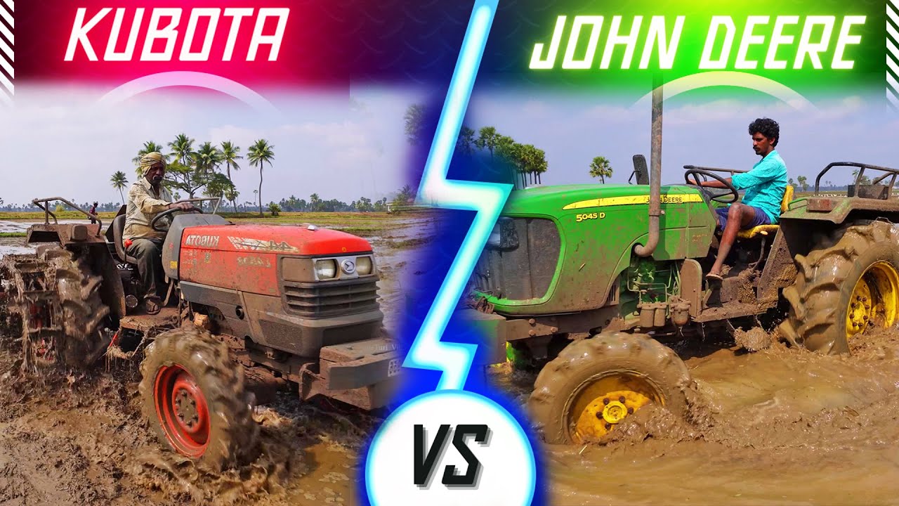 Tractor 4K video | GREEN John Deere Vs RED Kubota Tractors | Palleturi Village