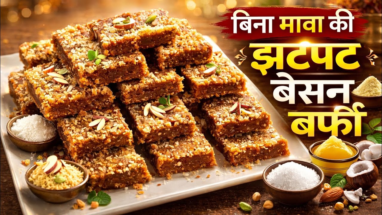 बिना मावा की झटपट बेसन बर्फी | सिर्फ 4 चीज़ों से आसान Besan Barfi Recipe | Indian Sweet Recipe