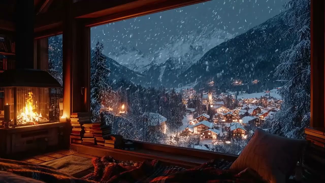 Peaceful Snowstorm Night ❄️ | Cozy Fireplace Ambience for Deep Rest & Relaxation