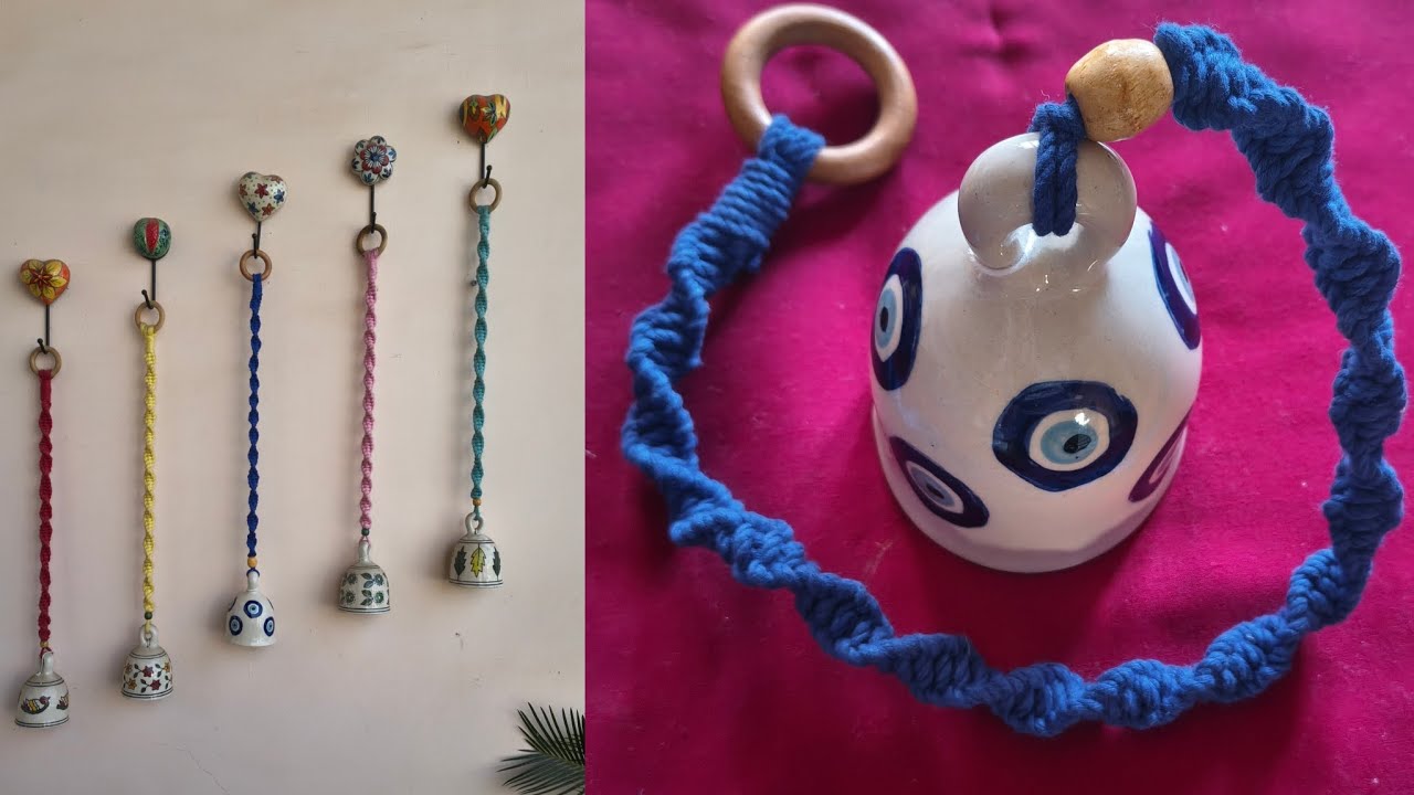 DIY Macrame Ceramic bell wall hanging tutorial | Step by step for beginners | Boho #diywallhanging 