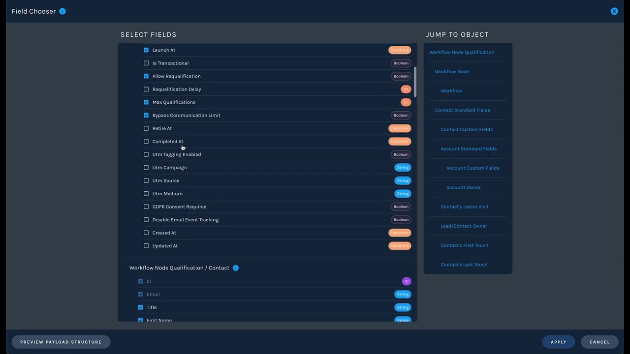 Self Service Webhook Payload Field Chooser