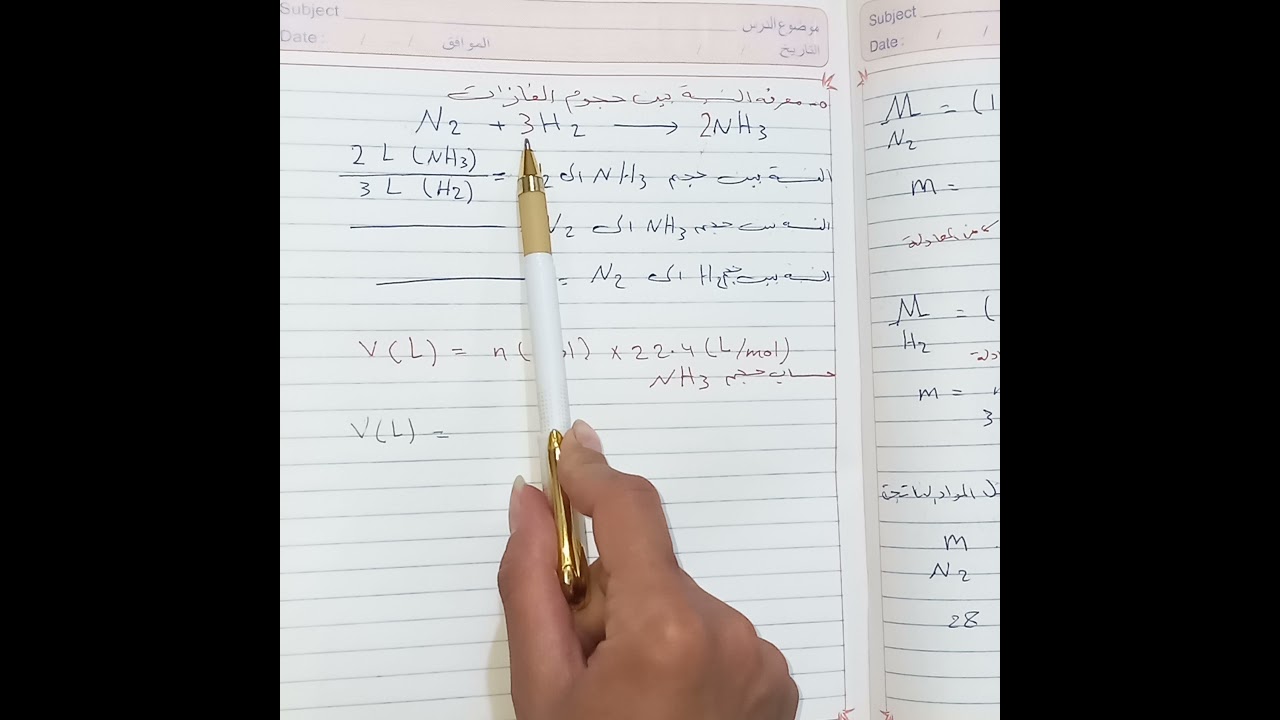معرفة نسبة حجوم الغازات