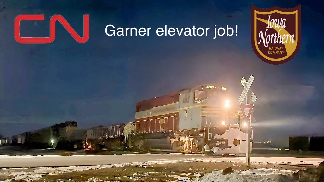 HD: IANR 4001 switching the NEW Cooperative elevator in Garner Iowa on a cold winter evening. 