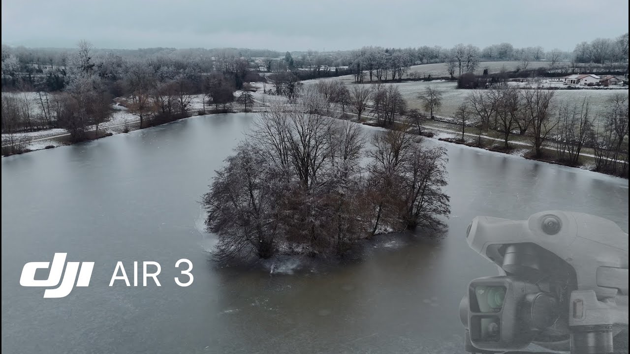 Dji Air 3 sur l'étang de St Etienne du bois, dans l'Ain, pris en glace.