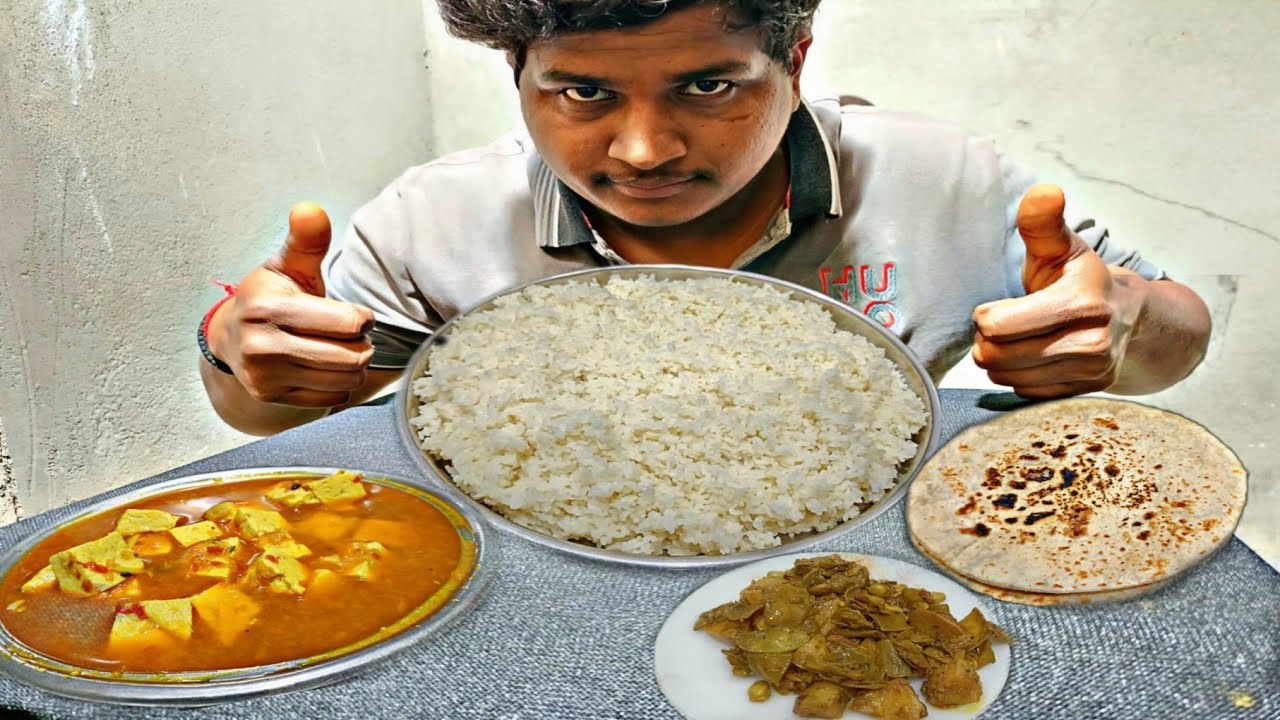 PANEER CURRY, RICE, KHALI AALU KI BHAJI, ROTI MUKBANG #rahulfoodie 