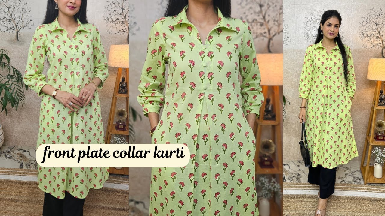 Trendy Front Plate Collar Kurti/Pocket Kurti/New Kurti Design/Kurti Cutting And Stitching
