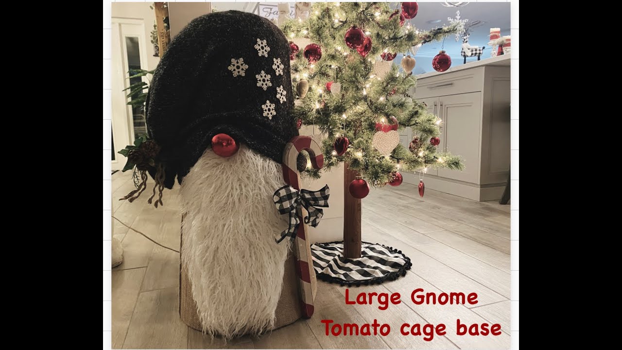 Tomato Cage large gnome DIY-hat made with an old sweater