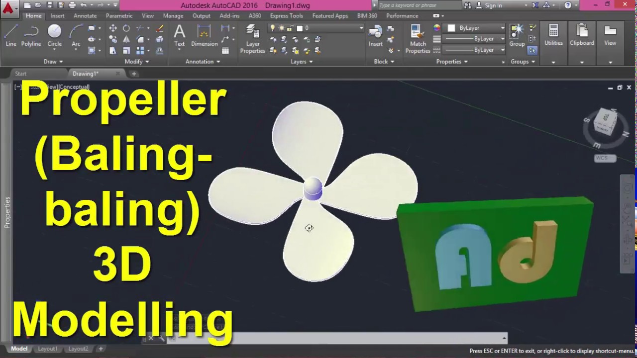 Autocad - Latihan 3 Dimensi - Propeller (Baling-baling)