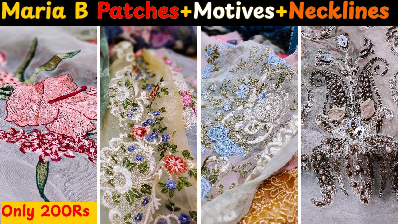 “Maria B Patches & Motifs Ideas | Stylish Neckline Designs for Winter Dresses 2025”