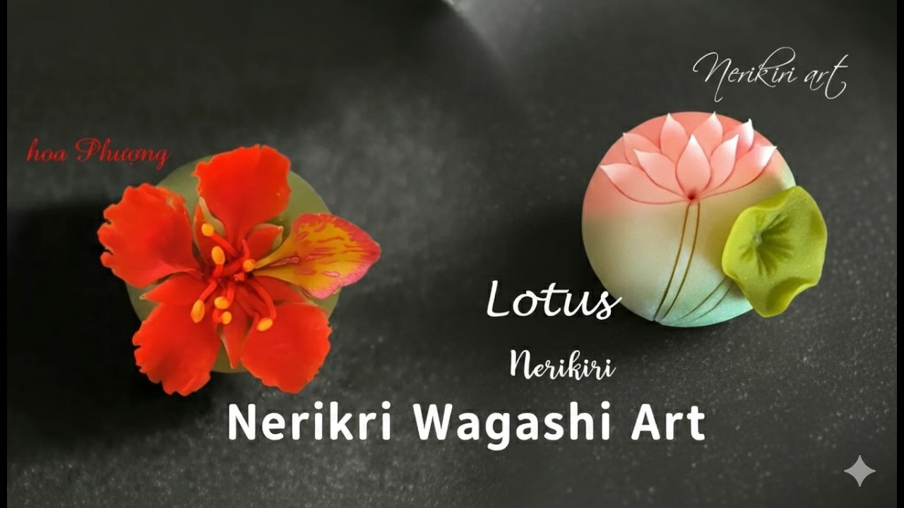 HOW TO MAKE THE  PHOENIX FLOWER AND  THE LOTUS FLOWER NERIKIRI NERIKIRI WAGASHI