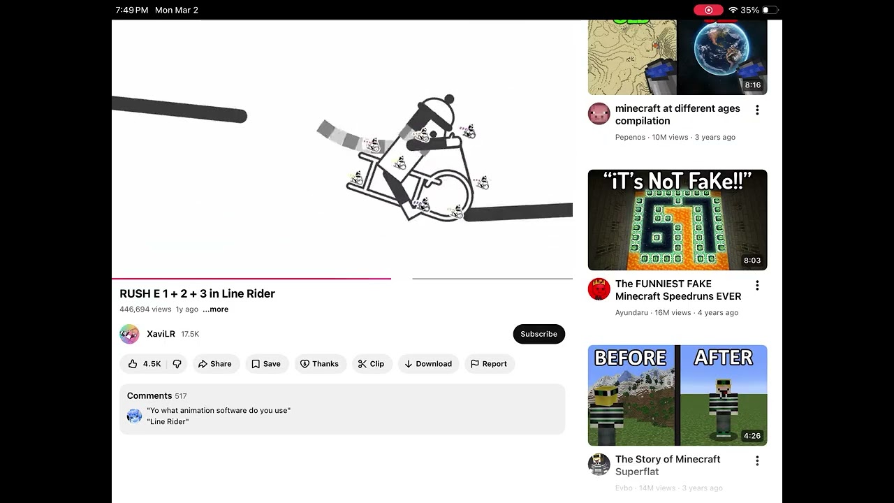 Reacting to rush E 1+2+3 in line rider 