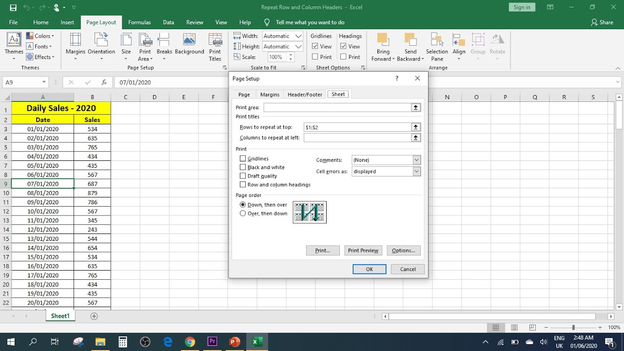 How to Repeat ROW and COLUMN Headers on All pages in Excel