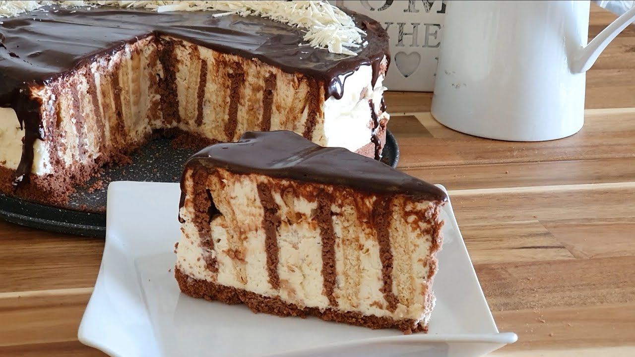 עוגת ביסקוויטים זברה -מתכון מנצח No bake easy biscuits cake لا خبز كيكة البسكويت