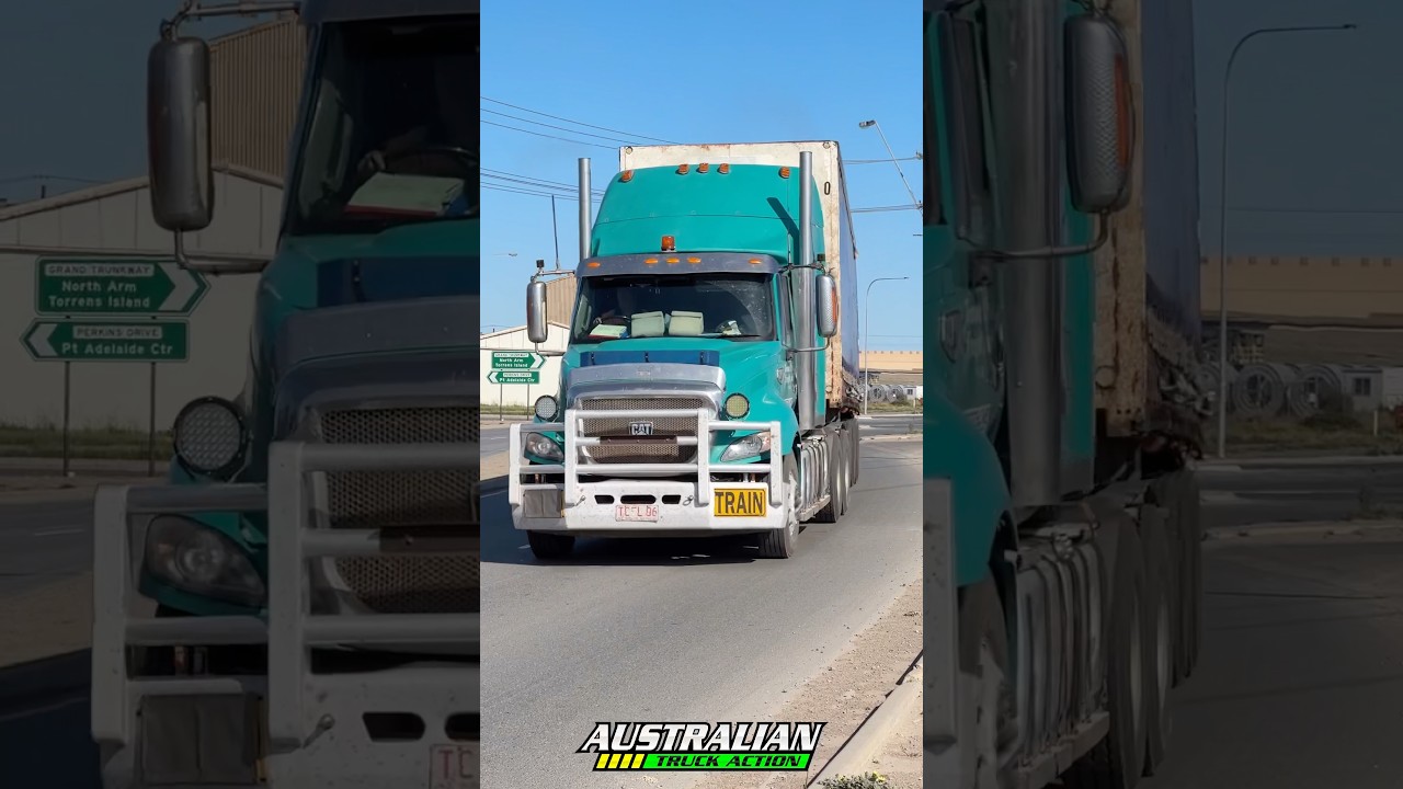 Caterpillar prime mover with tautliner trailer.