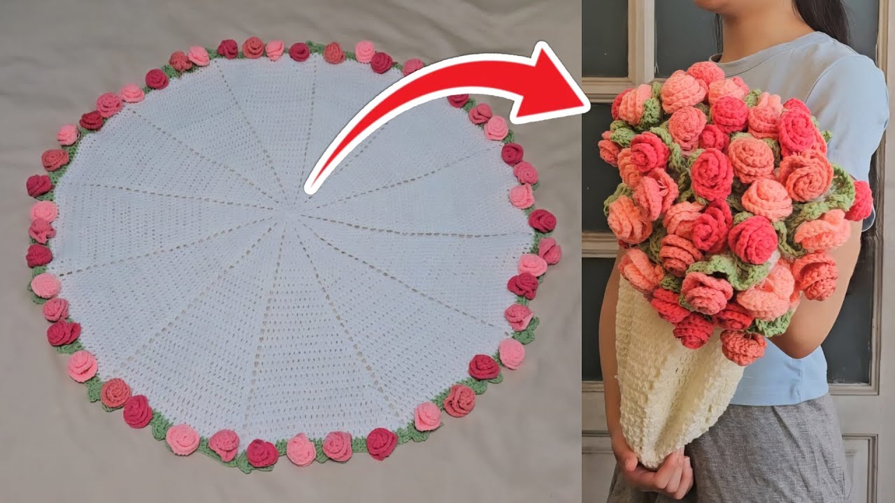 How To Crochet Flower Bouquet Blanket! Almost No Counting 😱🌸