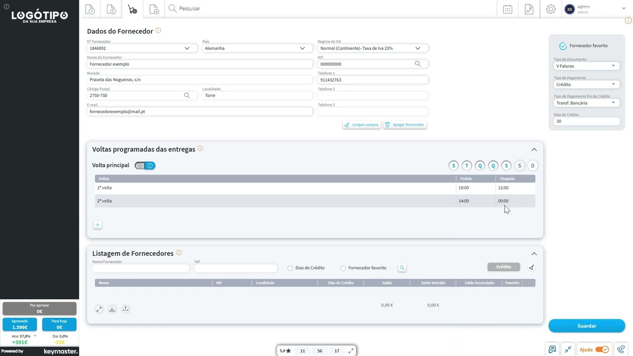 Keymaster - FAQ - Parametrizar Voltas das entregas dos Fornecedores