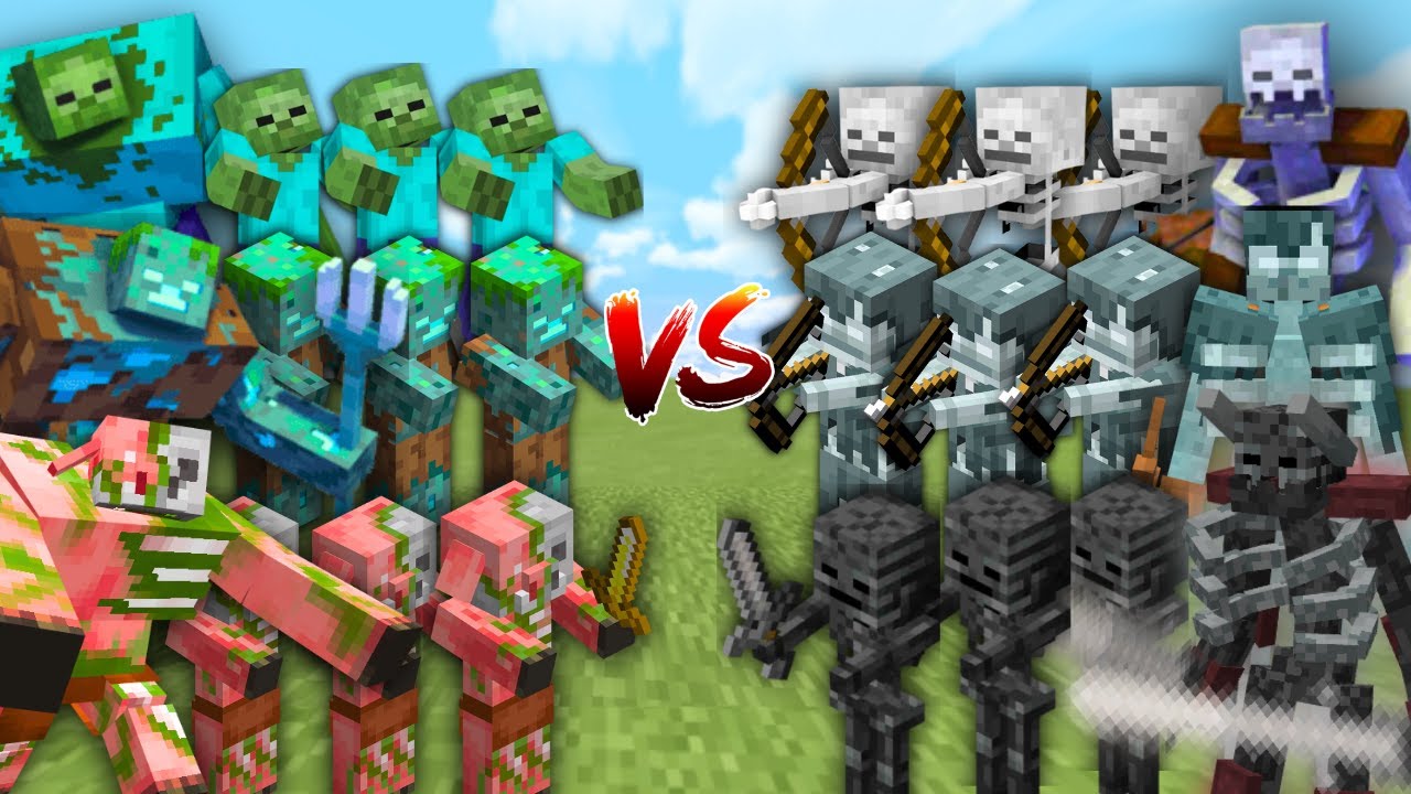 КОМАНДА ЗОМБИ против КОМАНДЫ СКЕЛЕТОВ в Minecraft Mob Battle