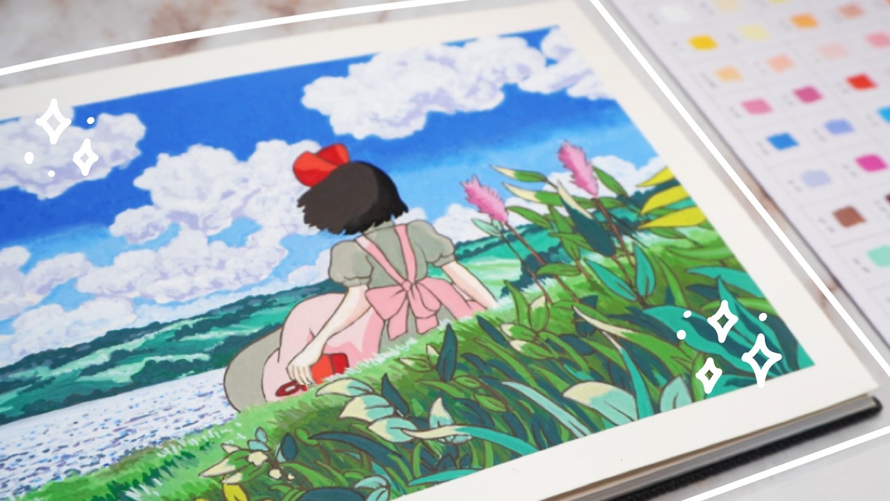 painting a studio ghibli scene from Kiki's delivery service 🌱 | trying arrtx acrylic markers