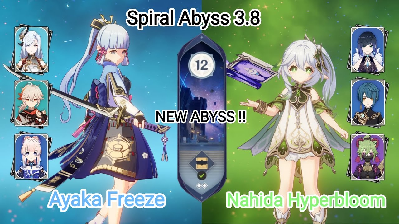C0 Ayaka Freeze & C0 Nahida Hyperbloom - NEW Spiral Abyss 3.8 - Floor 12 9 star | Genshin Impact