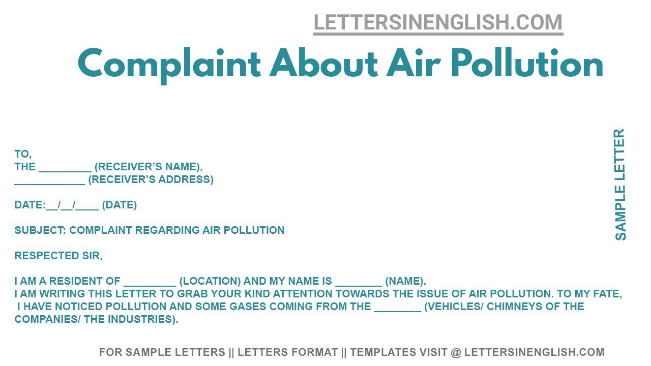 Complaint About Air Pollution - Sample Complaint Letter for Air Pollution