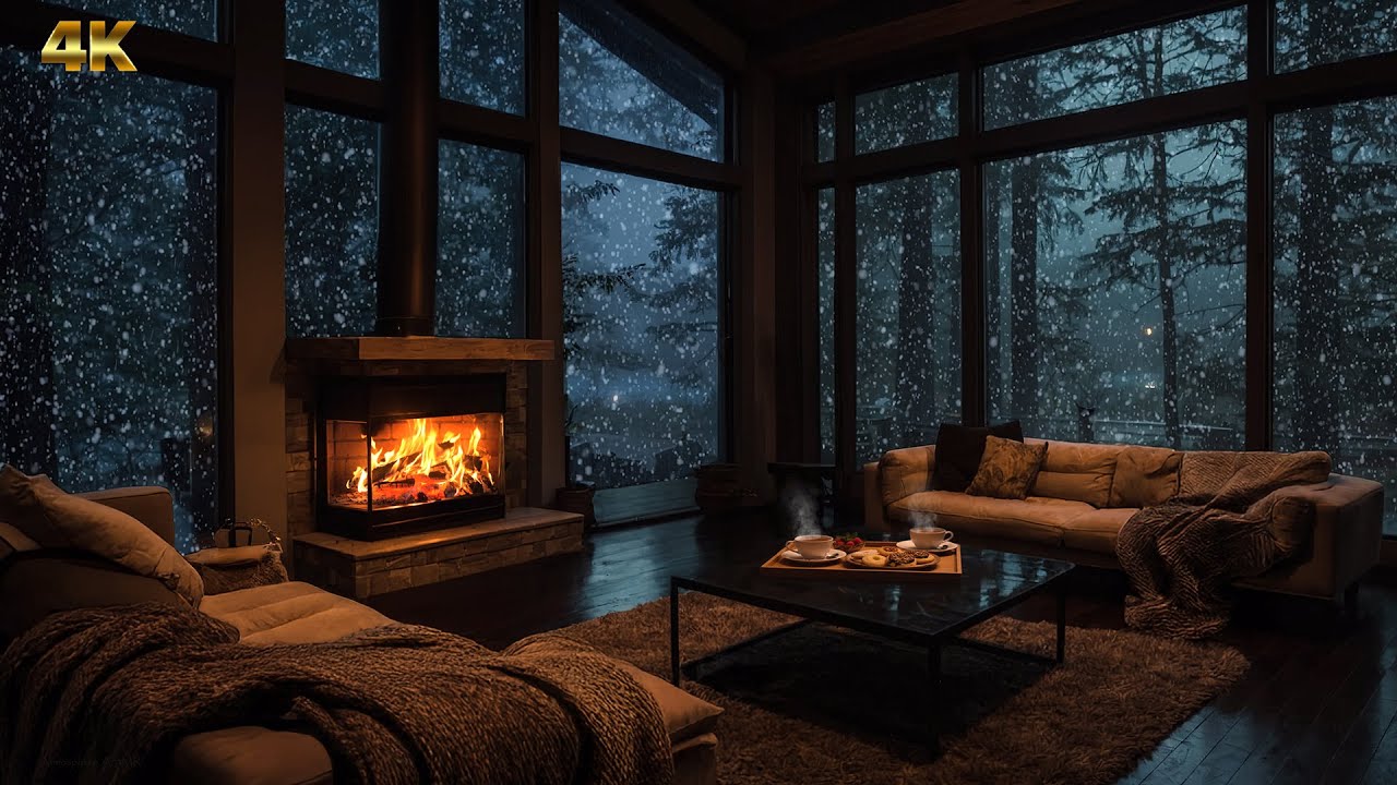 ❄️🔥 Cabaña Nevando 4K | Música Cozy para Dormir y Estudiar • Snowy Cabin Relaxing Music (4K)