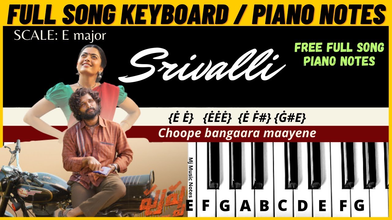 Srivalli piano Notes | Srivalli Dariya Keyboard notes| Telugu song | Pushpa Movie | Allu Arjun