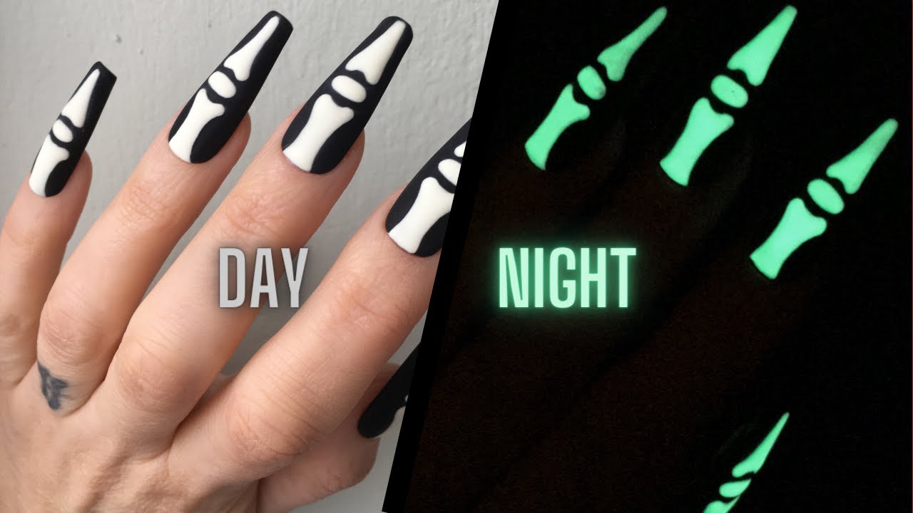 How to: Glow in the Dark Nails Skeleton Fingers with Neonail Fluo Effect | Halloween Nails