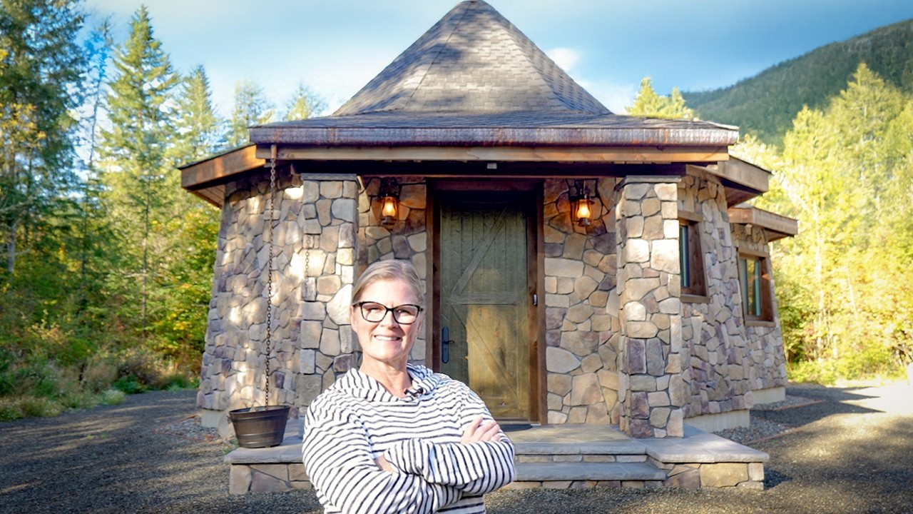 Her stone cabin is a replica from Harry Potter & the inside is spectacular