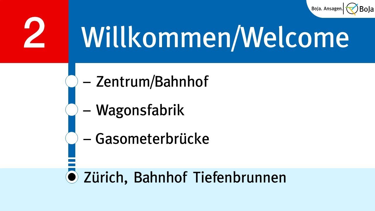 VBZ/ZVV Ansagen | 2 Schlieren Geissweid - Zürich Bahnhof Tiefenbrunnen | BoJa Ansagen