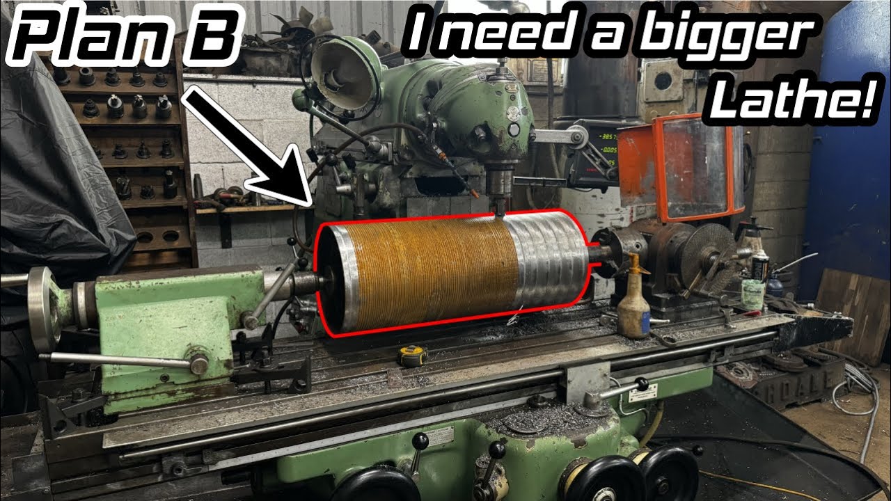 Skimming rollers out of a roller mill. I need a bigger lathe!