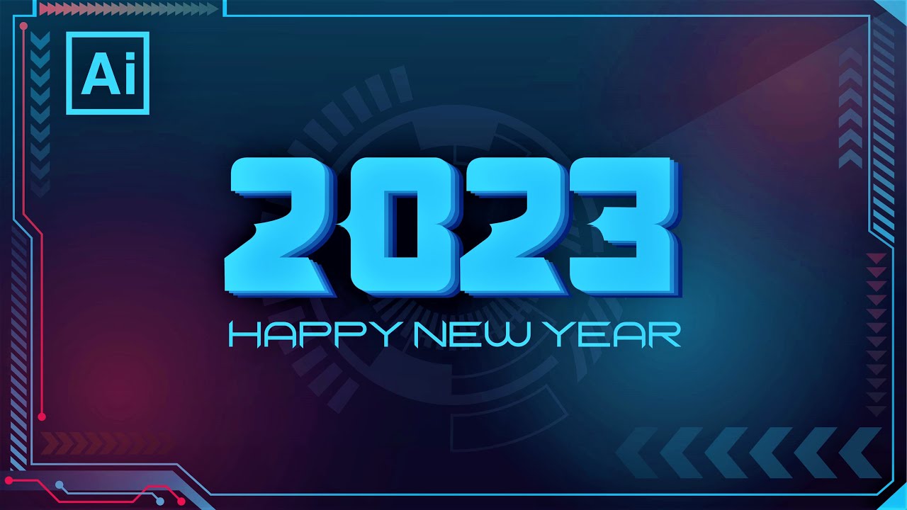 Futuristic HUD New Year Design in Illustrator | Happy New Year 2023 | Futuristic HUD Interface