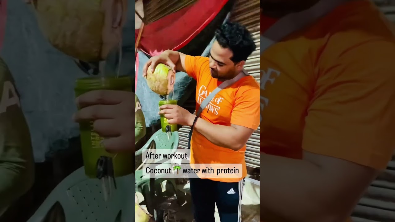 Coconut 🌴 water with protein after workout # #gym #gymmotivation #viral #coconutwater #protein