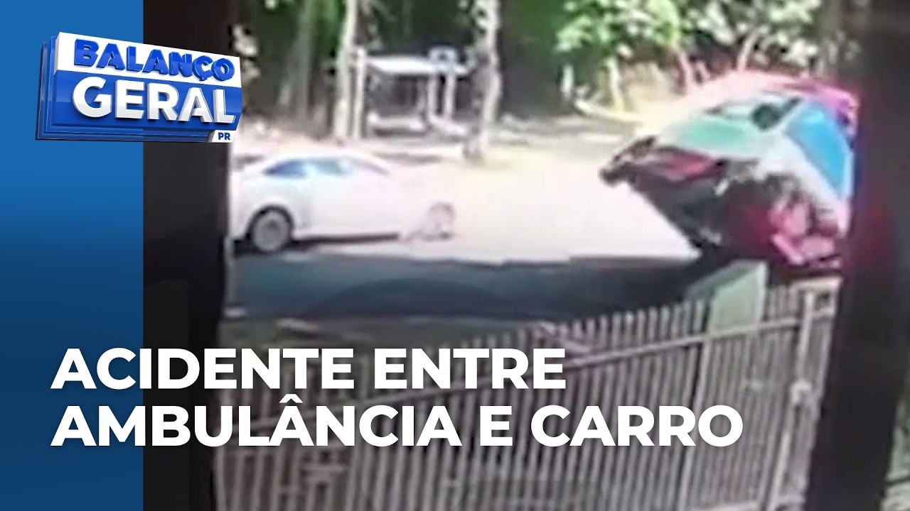 Ambulância do Samu tomba após acidente envolvendo carro em avenida de Maringá