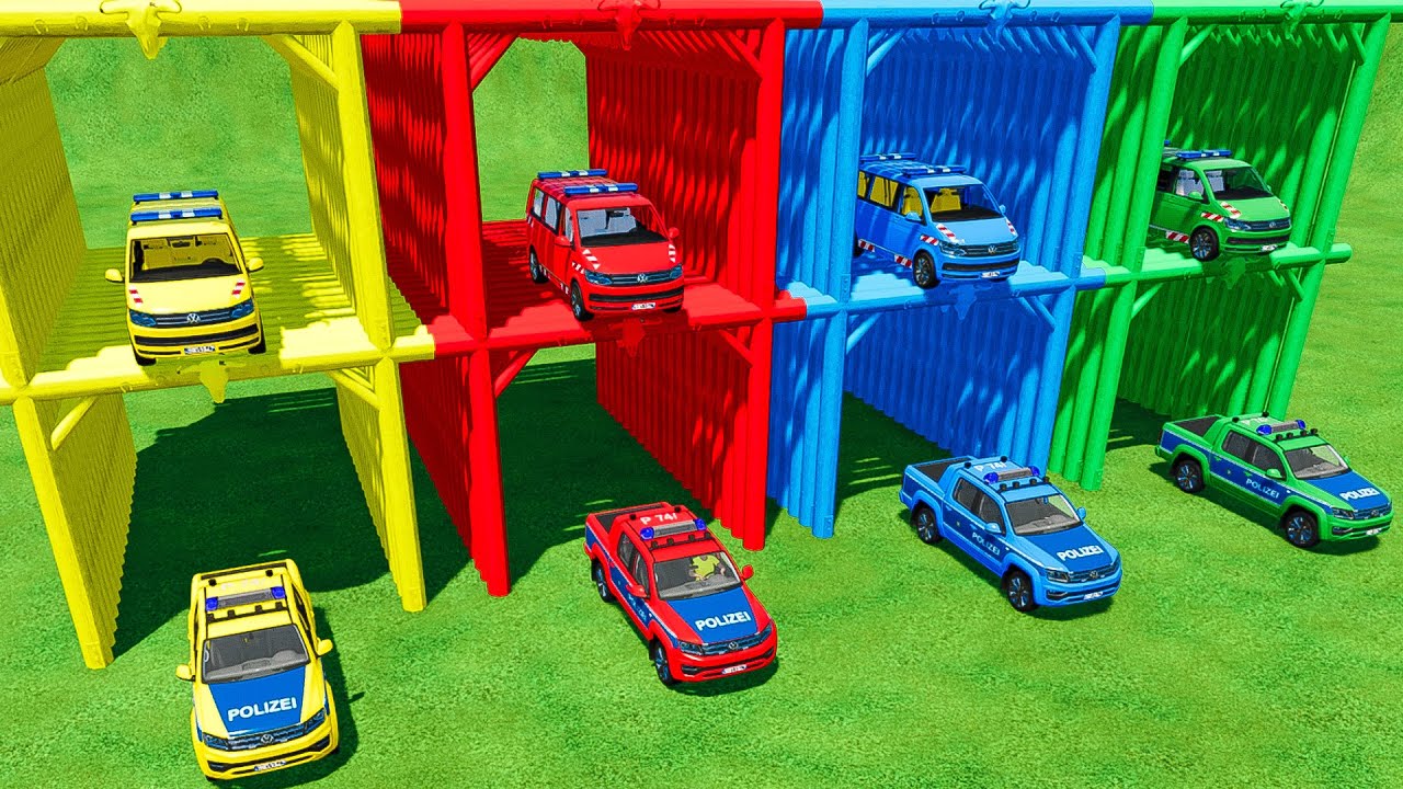 TRANSPORTING VOLKSWAGEN POLICE CARS & POLICE MINIBUS WITH MAN TRUCKS ! Farming Simulator 22