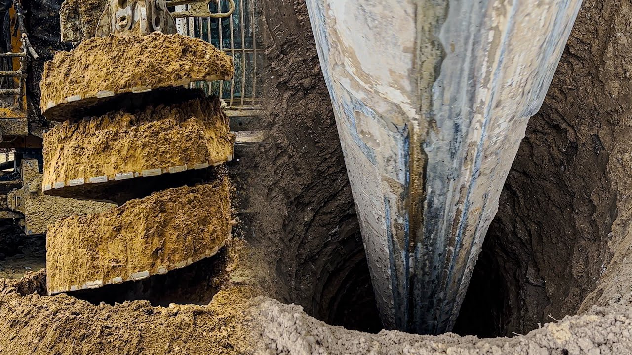 Maximum Drilling Depth. Amazing Process. Bridge Construction