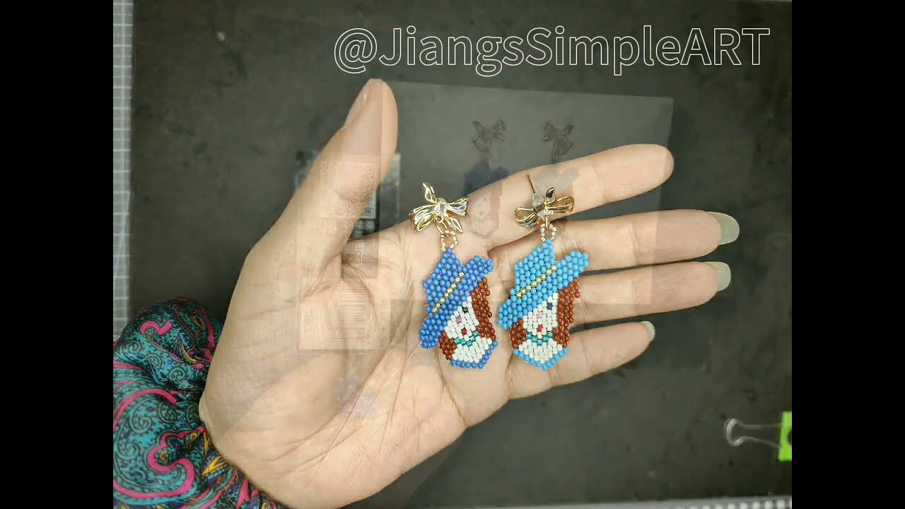 diy beadedearrings blue cap girl