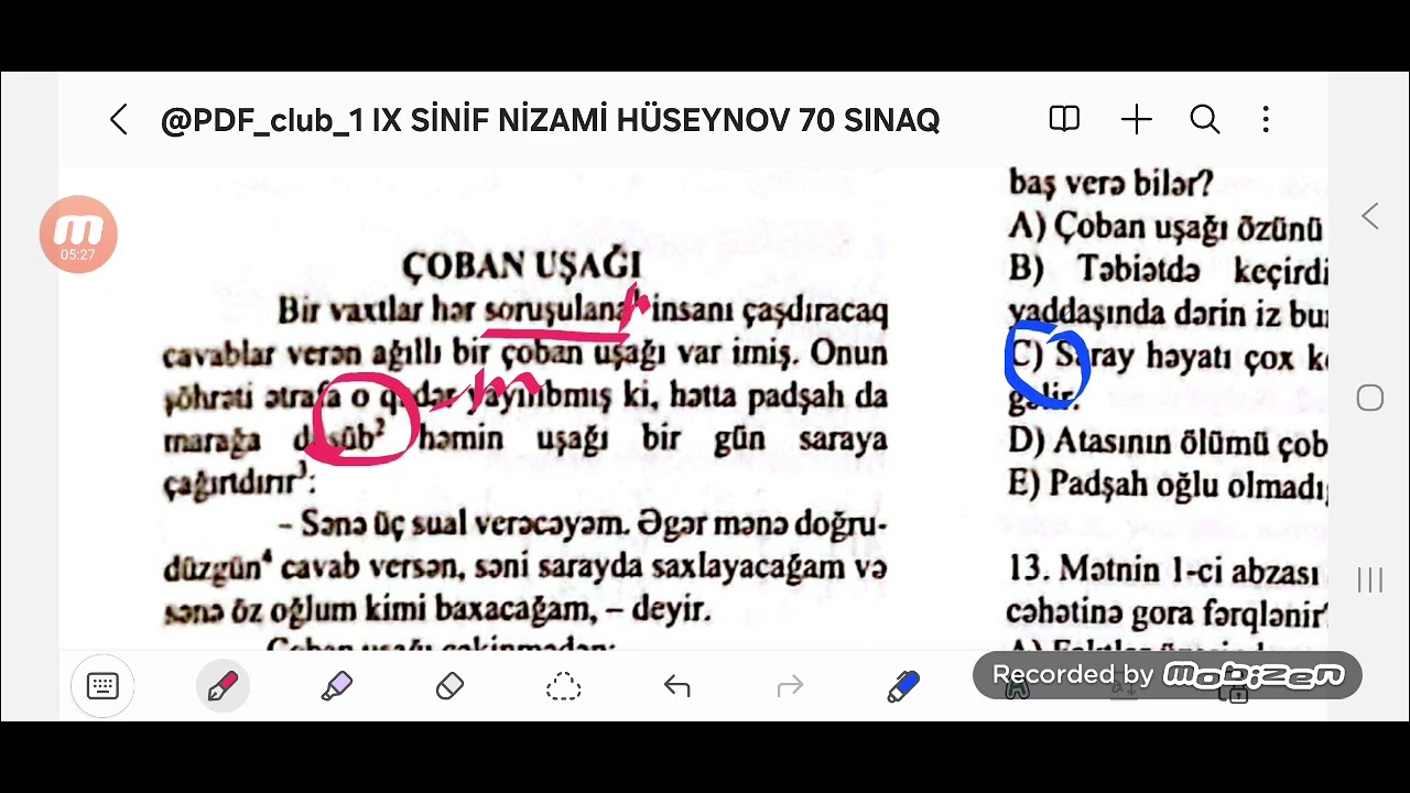 Nizami Hüseynov 9-cu sinif test toplusundan sinaq 3un izahı 