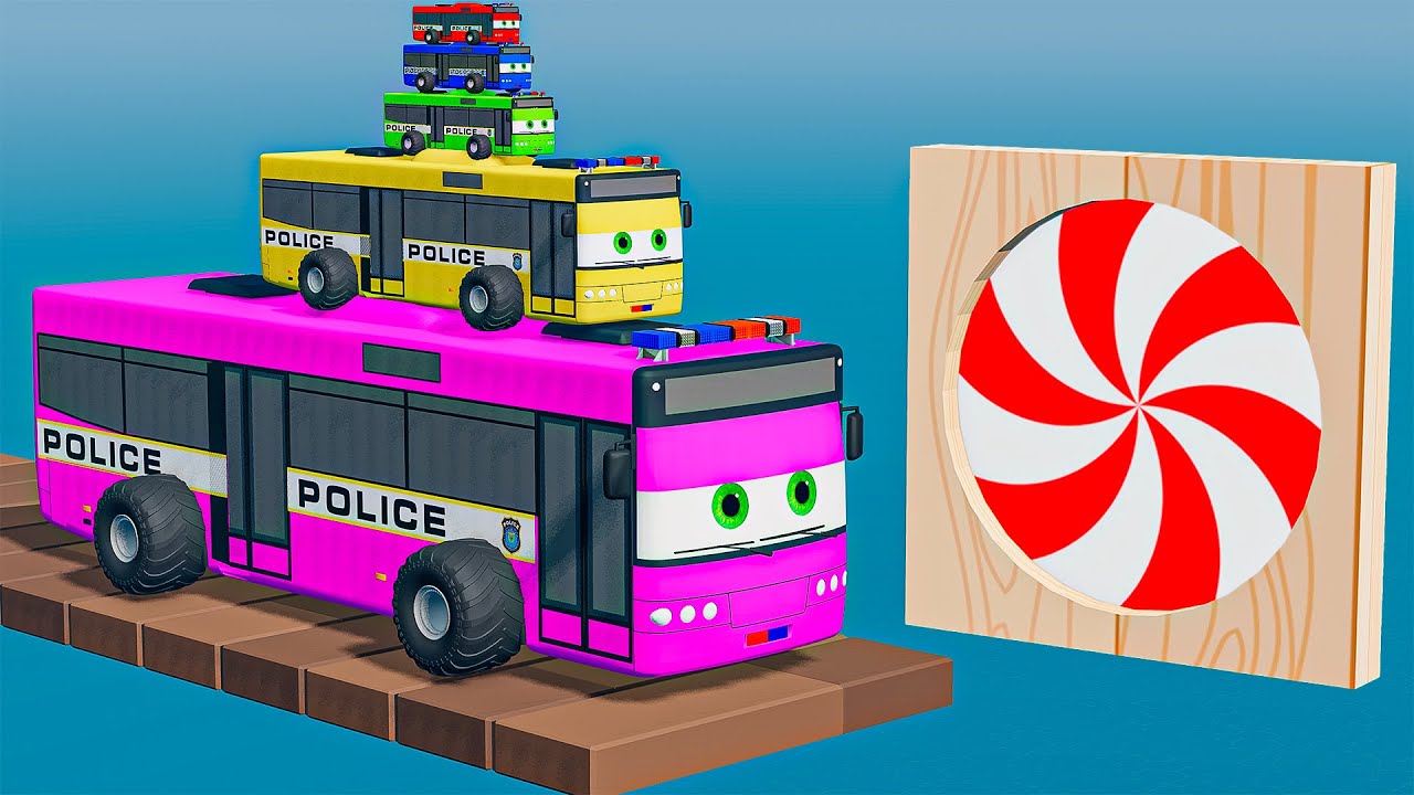 Small Cars on Big Car Bus vs Slide Color with Portal Pool Cars vs Deep Water in BeamNG.Drive #3