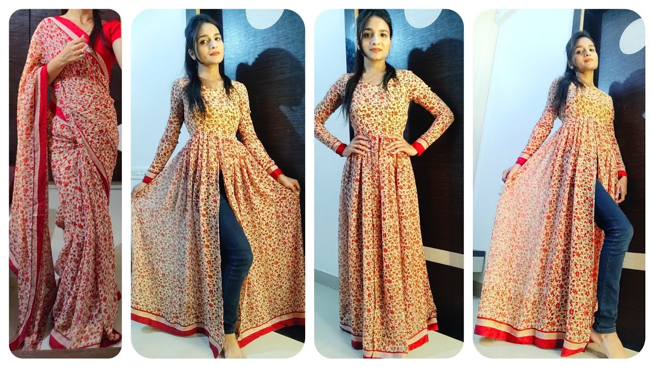 DIY : Recycle saree into front slit kurti/ front slit kurti cutting and stitching