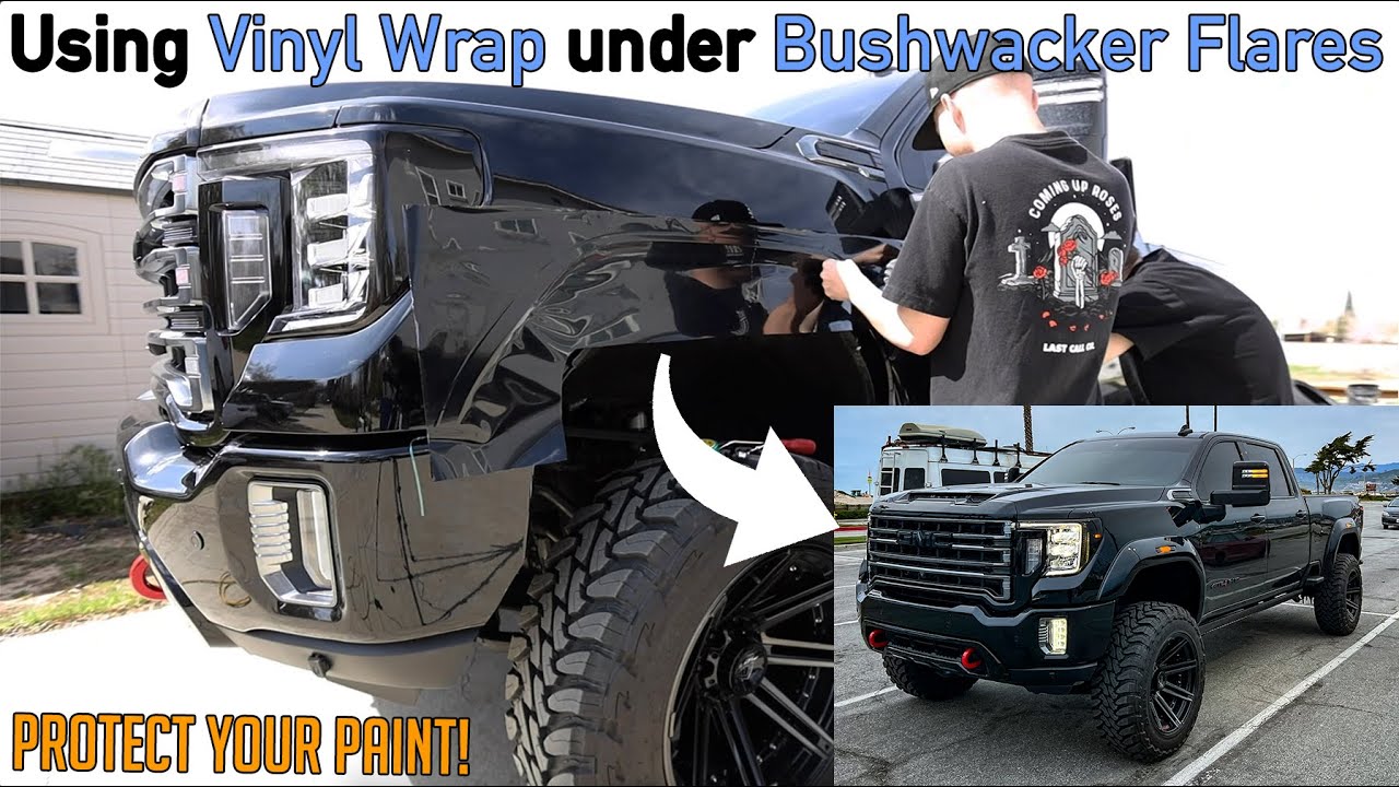 Расширители колесных арок Bushwaker на GMC 2500 AT4HD 2022 года выпуска с дополнительной винилово...