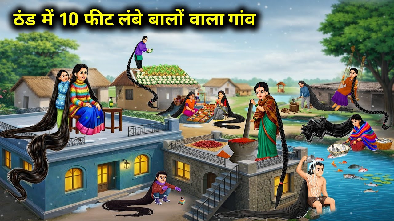 ठंड में 10 फीट लंबे बालों वाला गांव || Village With 10 Feet Long Hair In Winter || Cartoon Video 