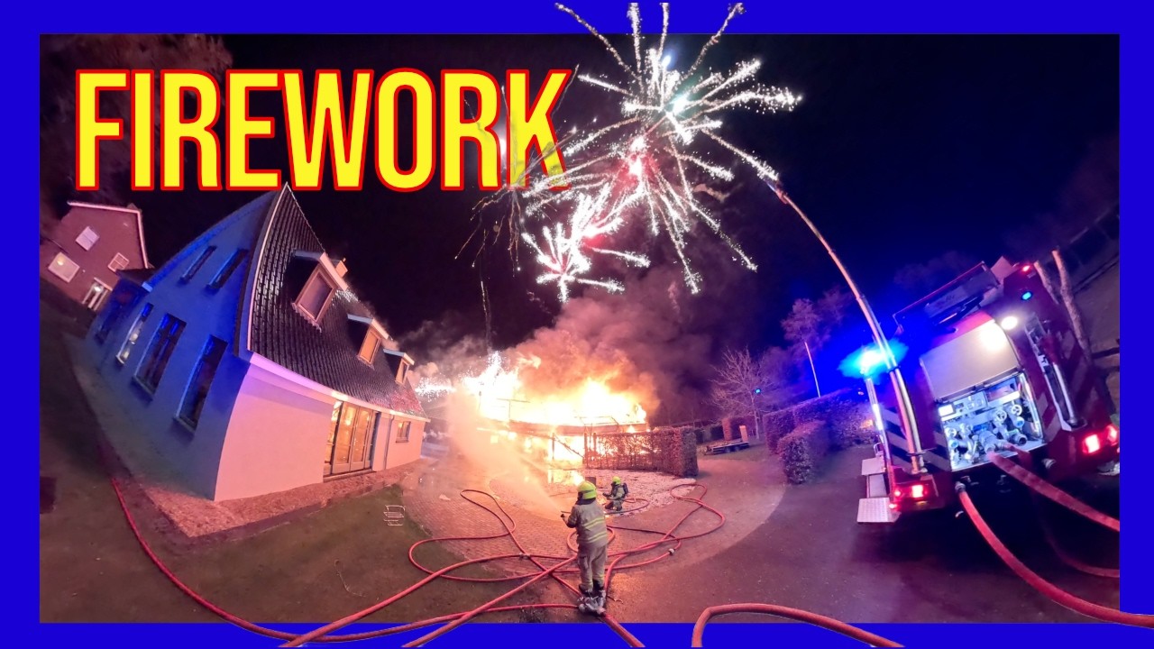 🔥 В новогоднюю ночь внутри горящего сарая взрываются фейерверки!