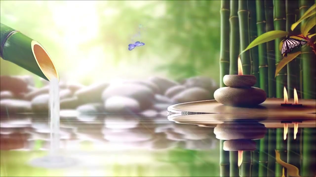 Peaceful Bamboo Water Spa with Candlelight, Relaxing Nature Sounds and Meditation Music