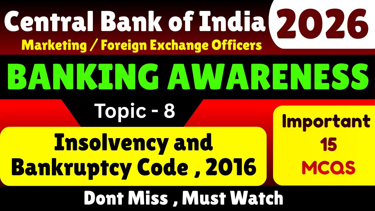 IBC 2026 MCQS | Central Bank of India Banking and General Awareness | CBI Banking and General PDF
