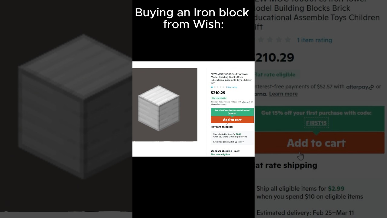Iron Block from wish #minecraft #memes #funny #minecrafthumor #gaming #viralshort #trend #trending